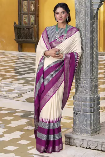 Poly cotton printed saree with royal zari weaving border