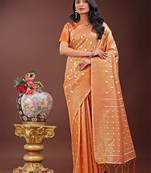 Orange color woven work cotton saree with blouse