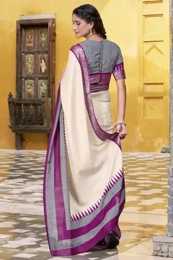Poly cotton printed saree with royal zari weaving border