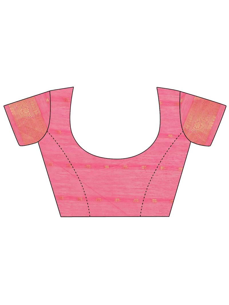 pink color woven work cotton saree with blouse