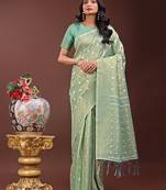 teal color woven work cotton saree with blouse