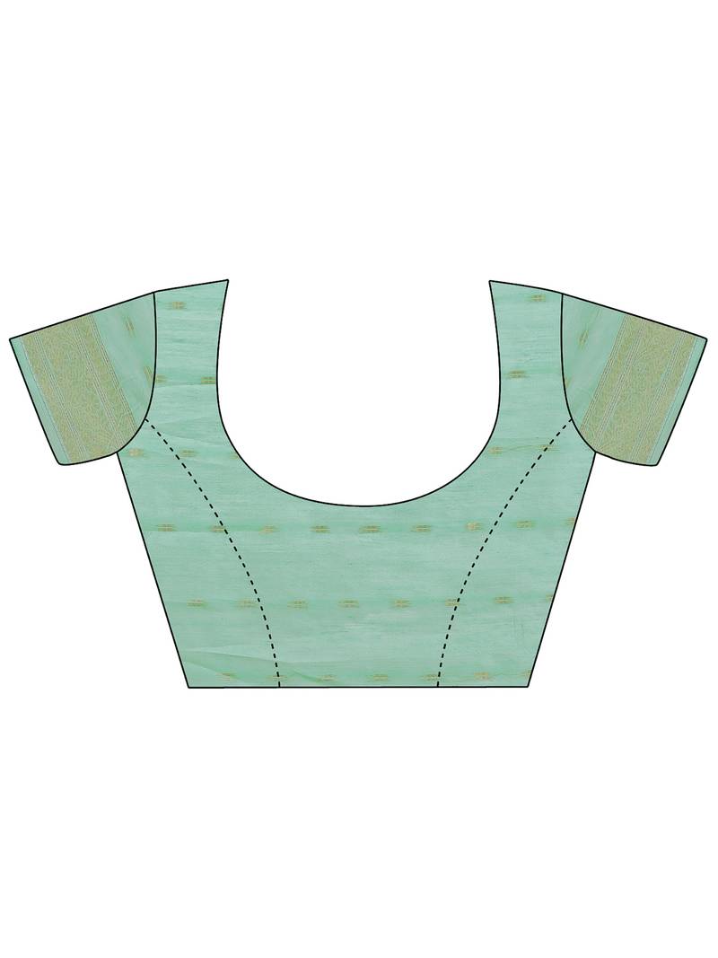 teal color woven work cotton saree with blouse