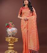 orange color woven work cotton saree with blouse