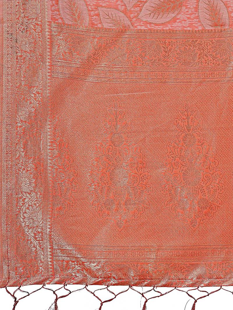 peach color woven work cotton saree with blouse
