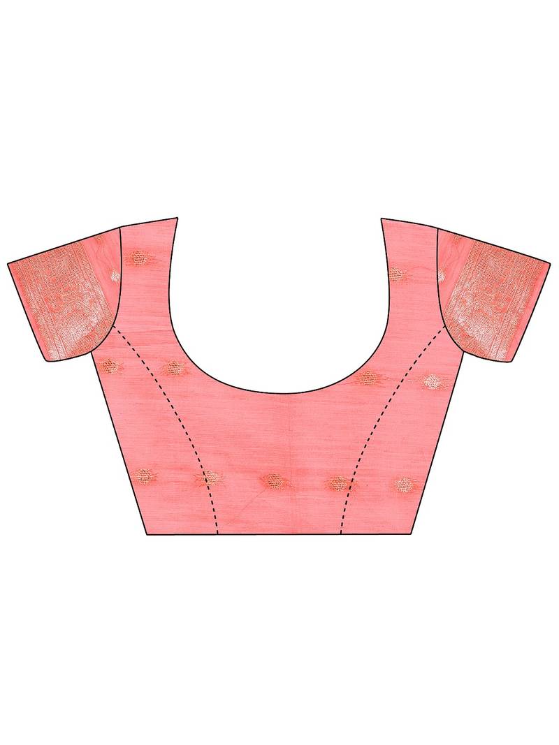 peach color woven work cotton saree with blouse