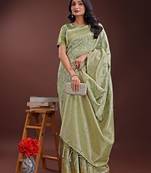 light green color woven work cotton saree with blouse