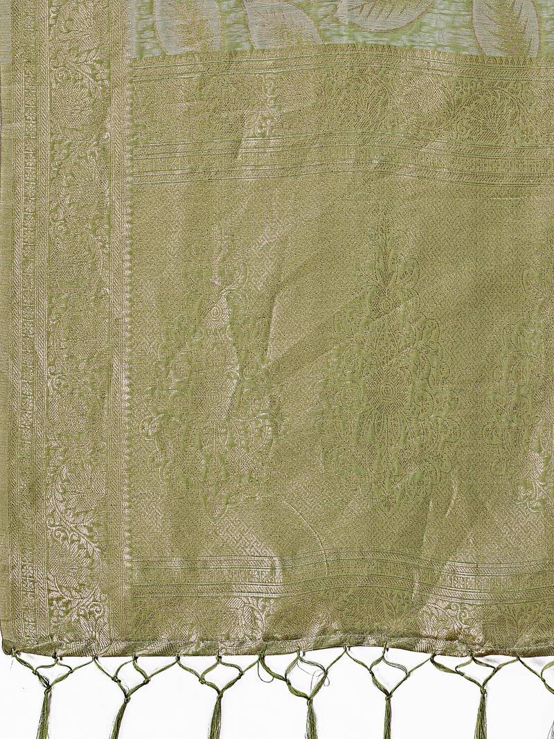 light green color woven work cotton saree with blouse