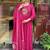 Rani pink cotton heavy thread embroidery work with khadi printed kurta pant set