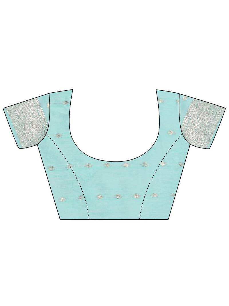 sea green color woven work cotton saree with blouse