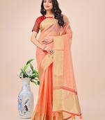 peach color zari border work orgenza saree with blouse