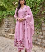 Pink chanderi silk heavy thread embroidery with hand work kurta pant set
