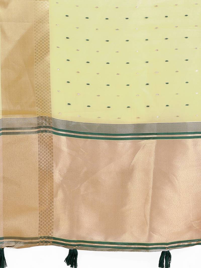 light green color zari border work orgenza saree with blouse