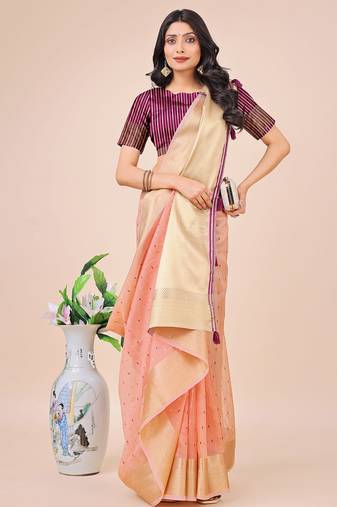 light pink color zari border work orgenza saree with blouse