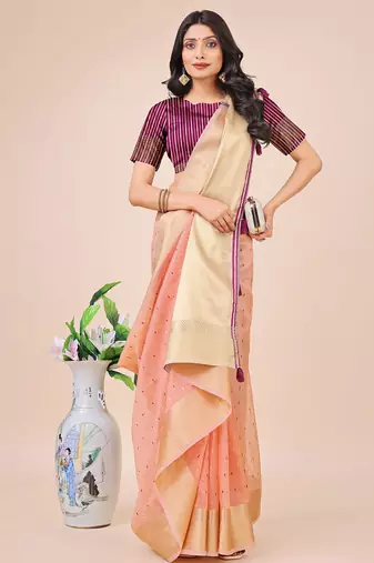 light pink color zari border work orgenza saree with blouse