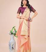 light pink color zari border work orgenza saree with blouse