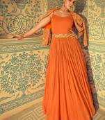 Orange banarasi silk anarkali for women wedding wear