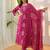 Dark pink rayon slub heavy thread embroidery work kurta pant set