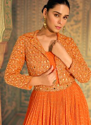Orange banarasi silk anarkali for women  2