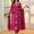 Dark pink rayon slub heavy thread embroidery work kurta pant set