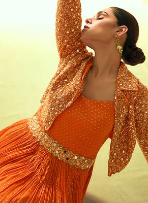 Orange banarasi silk anarkali for women  3