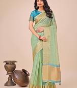 green color zari border work orgenza saree with blouse