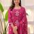Dark pink rayon slub heavy thread embroidery work kurta pant set