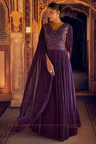 New cocktail wear purple georgette embroidery anarkali gown for women