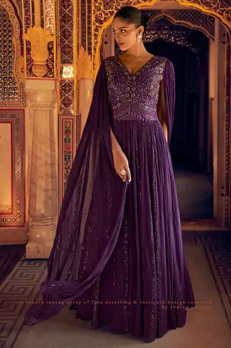 New cocktail wear purple georgette embroidery anarkali gown for women