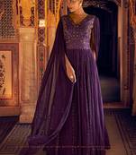 New cocktail wear purple georgette embroidery anarkali gown for women