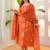Orange rayon slub heavy thread embroidery work kurta pant set