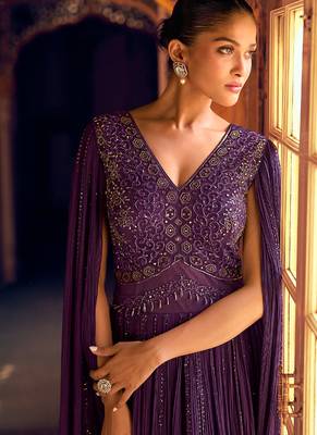 New cocktail wear purple georgette embroidery anarkali gown for women 2