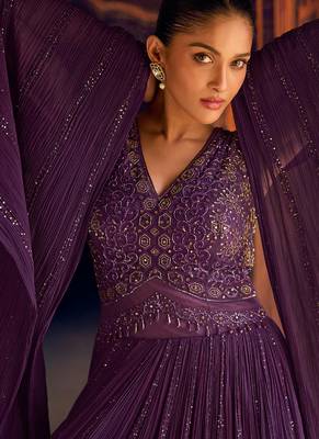 New cocktail wear purple georgette embroidery anarkali gown for women 3