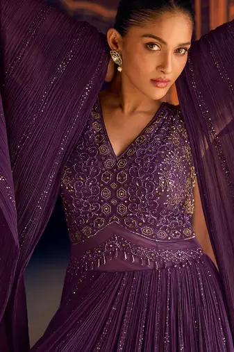 New cocktail wear purple georgette embroidery anarkali gown for women