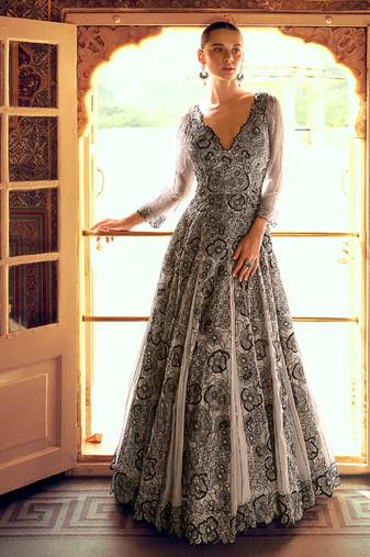 Party wear off white georgette anarkali gown for women