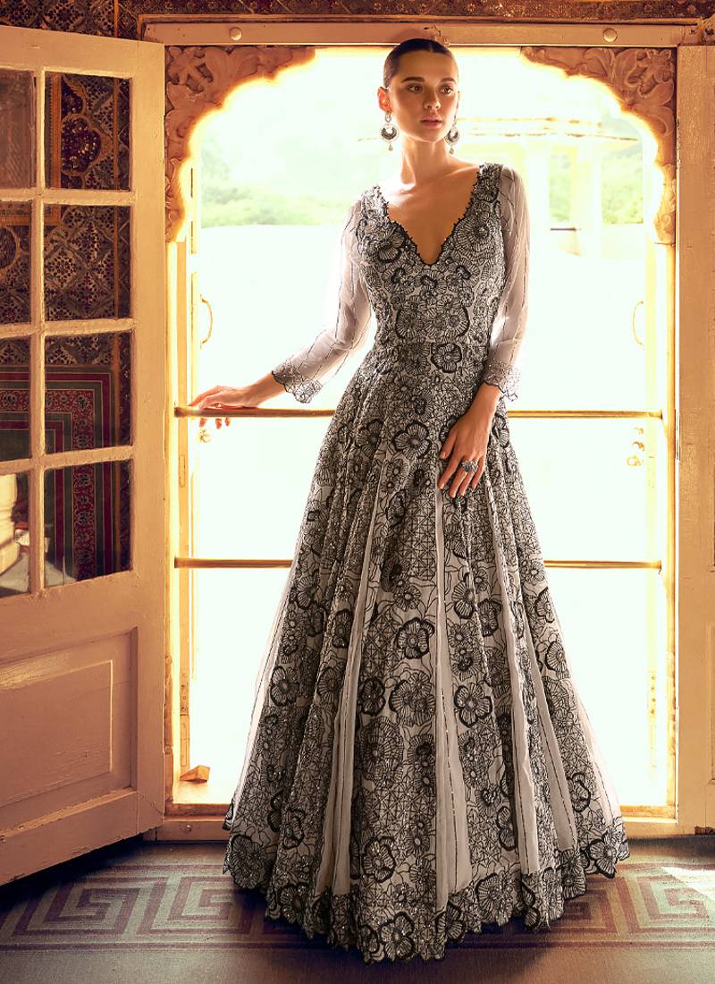 Party wear off white georgette anarkali gown for women