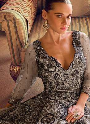 Party wear off white georgette anarkali gown for women 2