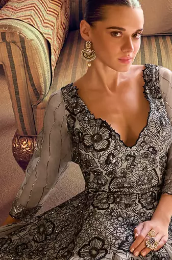 Party wear off white georgette anarkali gown for women