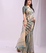 green color zari border work orgenza stripe saree with blouse