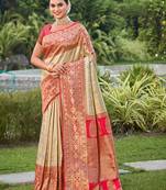 Beige color weaving work banarasi art silk saree with blouse