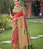 pink color weaving work banarasi art silk saree with blouse