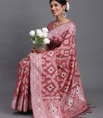 peach color woven linen cotton saree with blouse