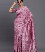 Pink color woven linen cotton saree with blouse