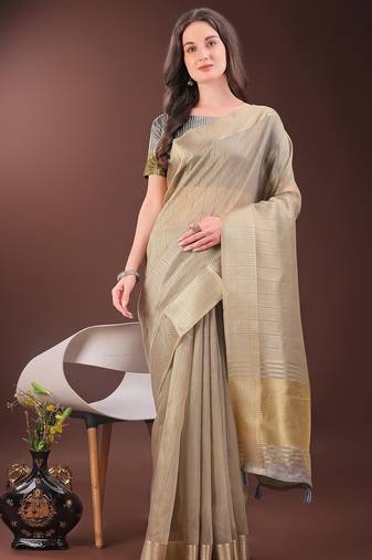 beige color zari border orgenza saree with blouse