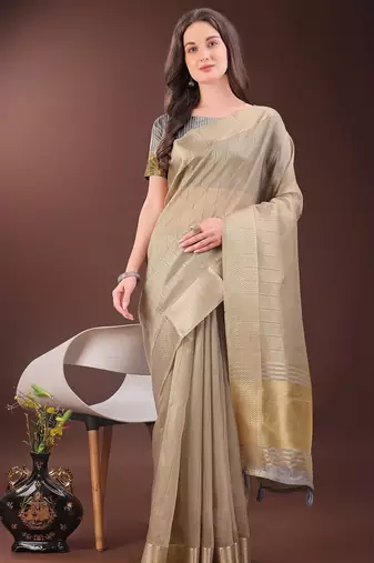 beige color zari border orgenza saree with blouse