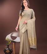 beige color zari border orgenza saree with blouse