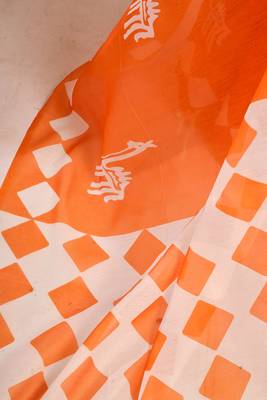 Orange digital printed linen ready to wear designer saree with unstitched blouse 8