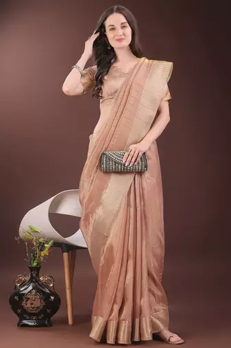 peach color zari border orgenza saree with blouse