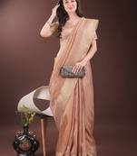 peach color zari border orgenza saree with blouse