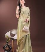 mint green color zari border orgenza saree with blouse