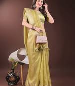 Green color zari border orgenza saree with blouse